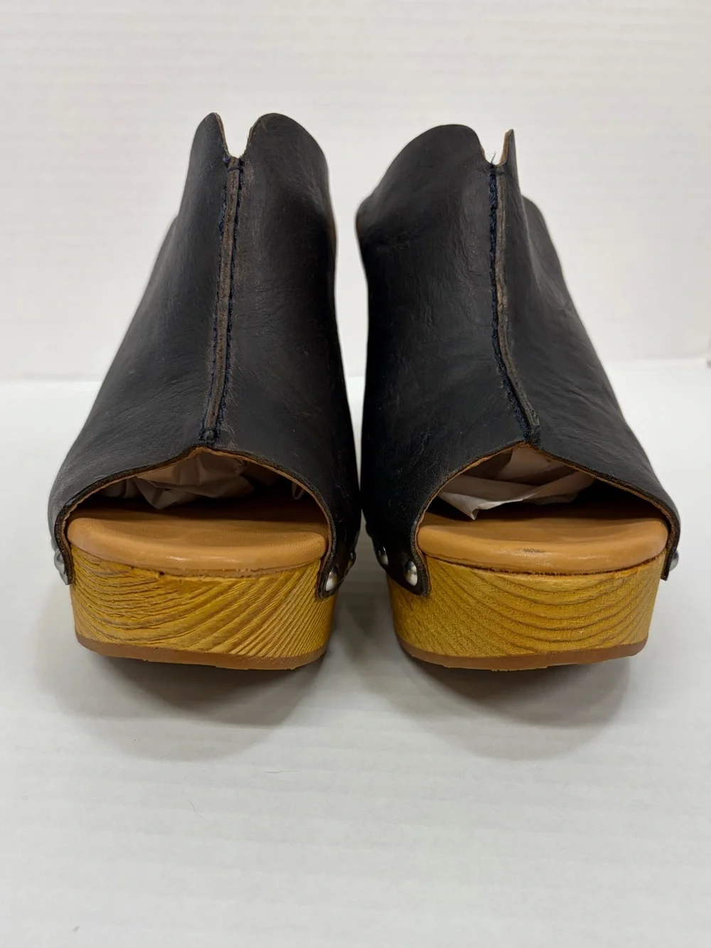 Kork Ease Harlin Wood Heel Platform Leather Open Toe Mule Clog Brown Size 9